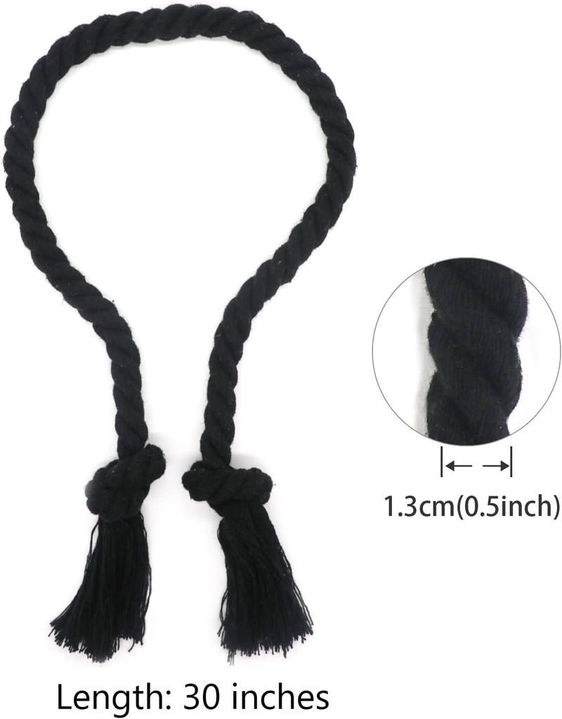 Yteseery 6 Pack Curtain Ties Rope, Outdoor Curtain Tiebacks for Patio Gazebo Pergola Cabana, Natural Cotton Curtain Holders, Village Rural Rustic Farmhouse Curtain Holdbacks for Drapery, Black - Image 4